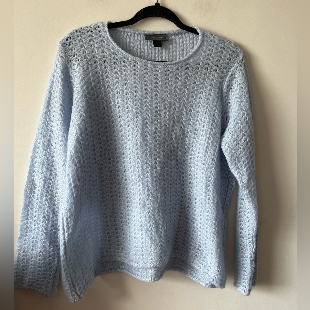 Wooden Ships Mohair-wool Blend Light Blue Open-knit Sweater